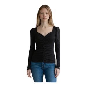 Generation Love Black V-neck Ruched Stretch Shirred Long Sleeves Blouse/Top XS/S